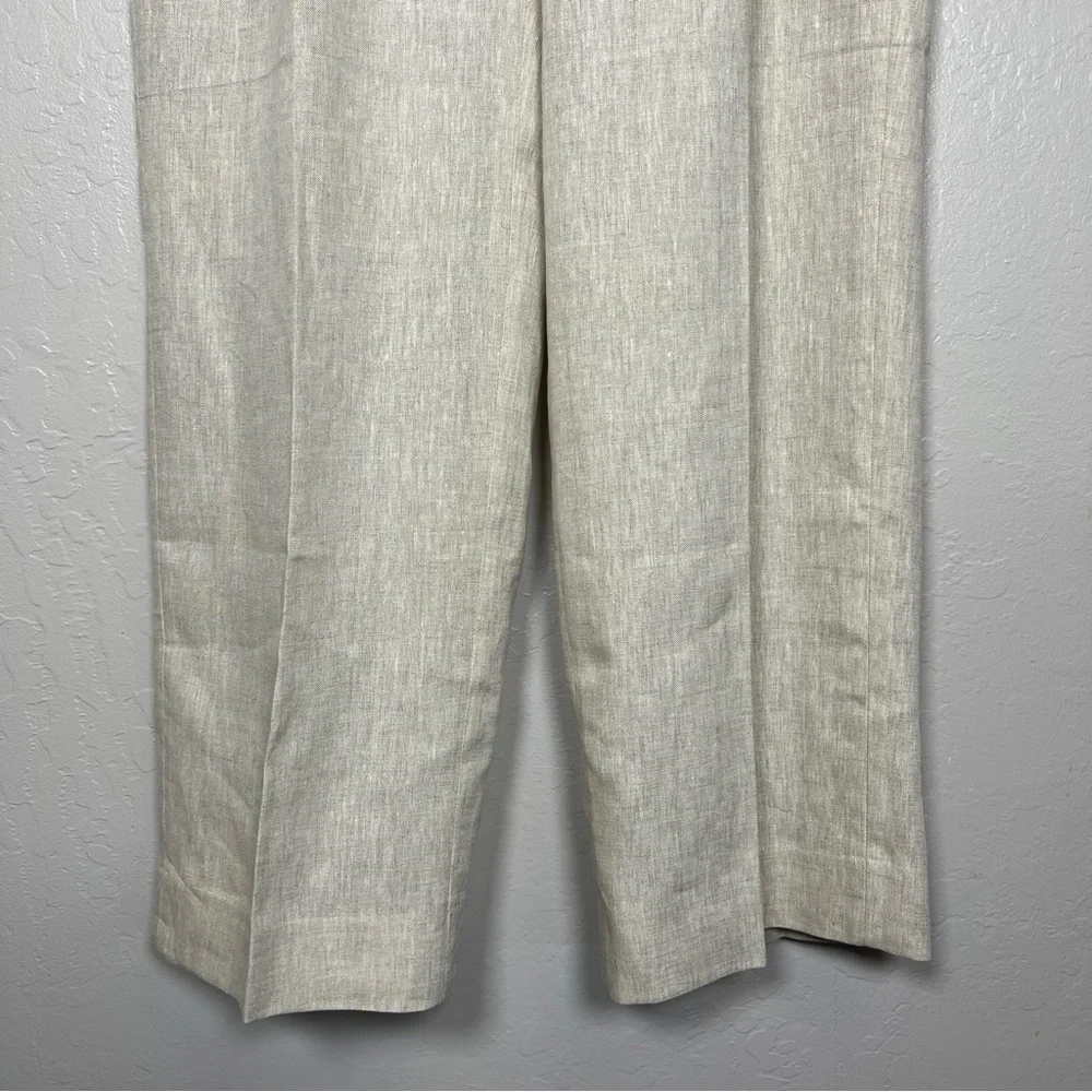 BANANA REPUBLIC Women Size 14 Palma Linen High-Waisted Pleated Straight-Leg Pant